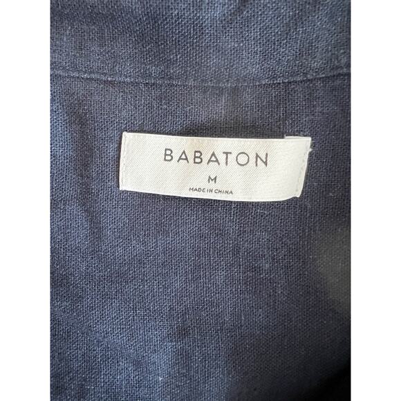 Babaton Aritzia Navy Linen blend Belted midi Shirt Dress pockets M fits L/ XL - Picture 4 of 9